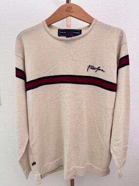 Vintage Phat Farm Cream Navy Red Stripe Knit Sweater Y2K Size L